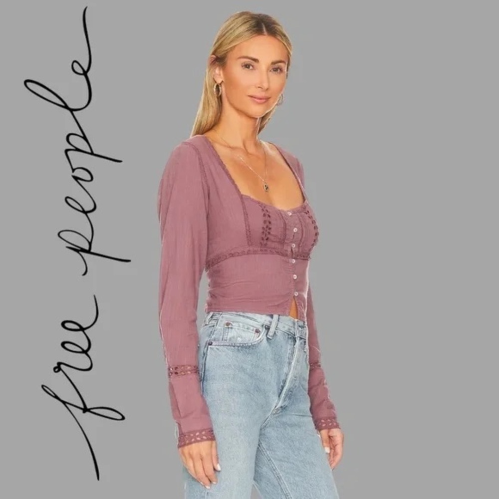 Free People Pink Fitted Buttoned Blouse